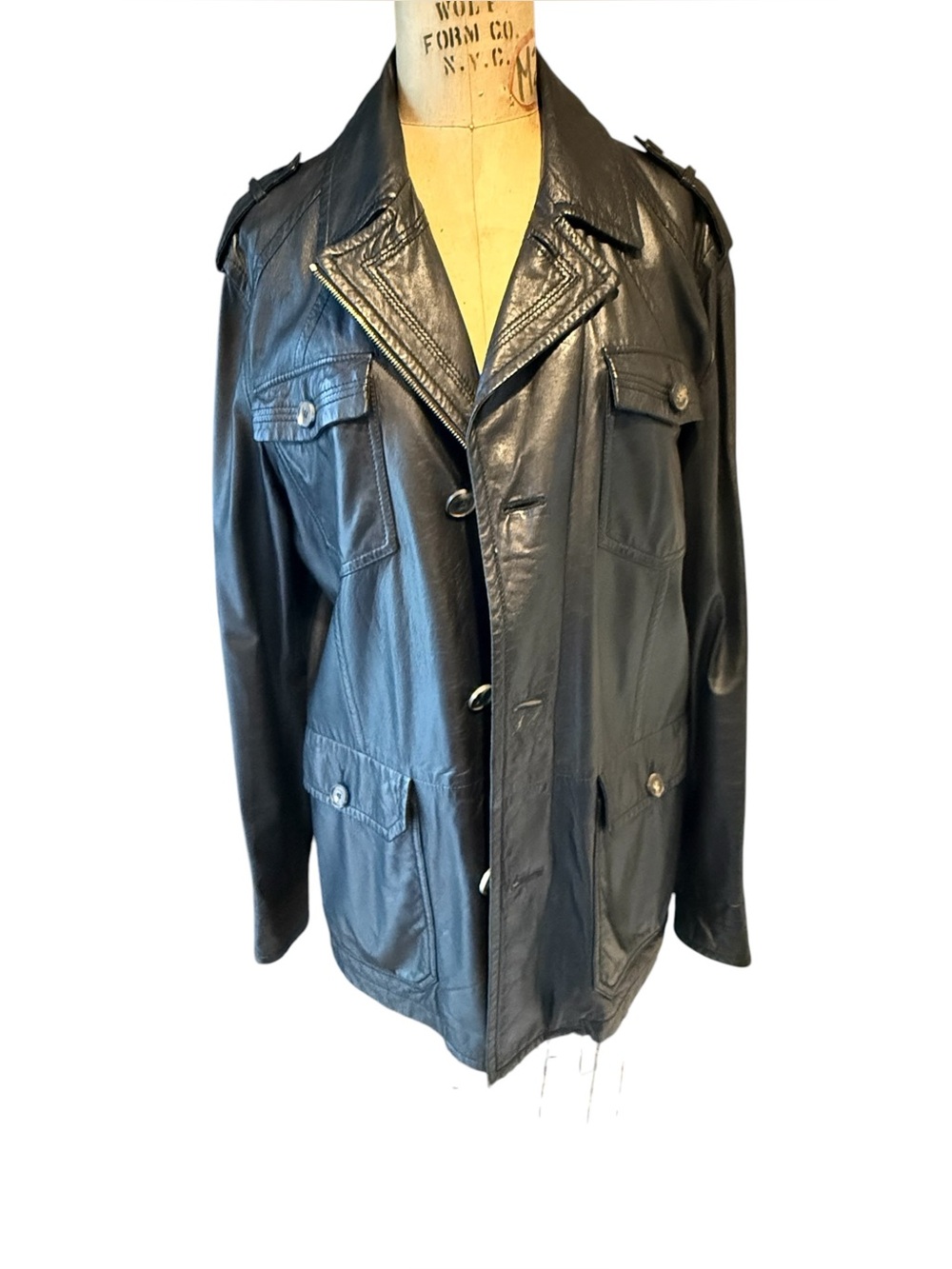 Salvatore Ferragamo Black Leather Safari Field Jacket Men’s M (IT 50)